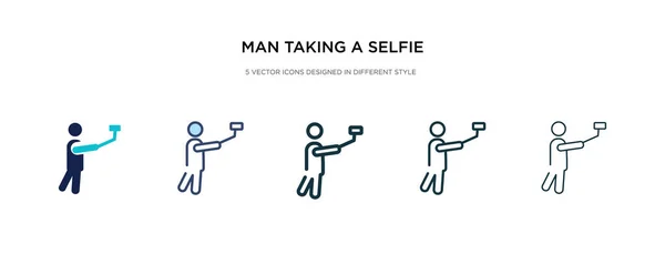 Hombre tomando un icono de selfie en la ilustración de vectores de estilo diferente . — Vector de stock