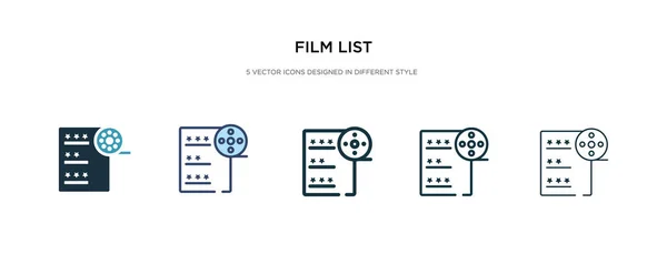 Icono de la lista de películas en la ilustración de vectores de estilo diferente. dos colores — Vector de stock