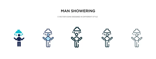 Hombre ducha icono en la ilustración de vectores de estilo diferente. dos c — Vector de stock
