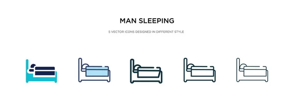 Hombre durmiendo icono en la ilustración de vectores de estilo diferente. dos co — Vector de stock