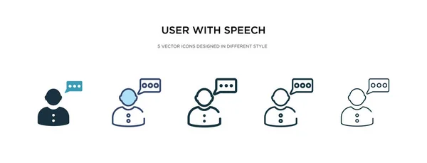 Usuario con el icono de la burbuja del habla en el vector de estilo diferente illustrat — Vector de stock