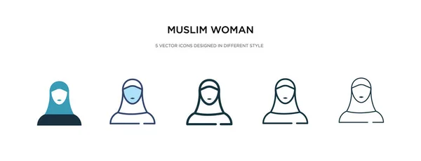 Mujer musulmana icono en la ilustración de vectores de estilo diferente. dos co — Vector de stock