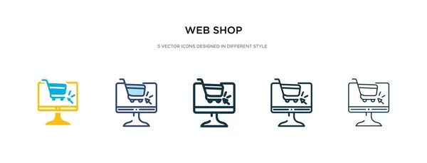 Icono de la tienda web en la ilustración de vectores de estilo diferente. dos colores — Vector de stock
