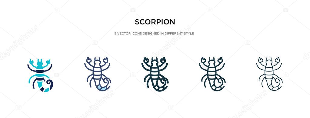 scorpion icon in different style vector illustration. two colore