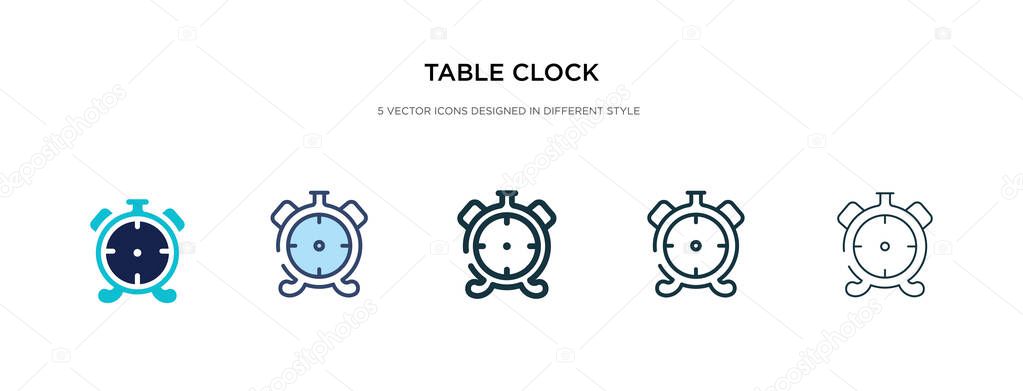 table clock icon in different style vector illustration. two col