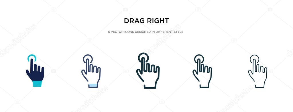 drag right icon in different style vector illustration. two colo