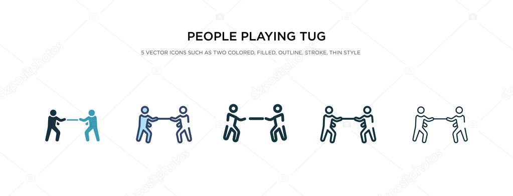 people playing tug of war icon in different style vector illustr