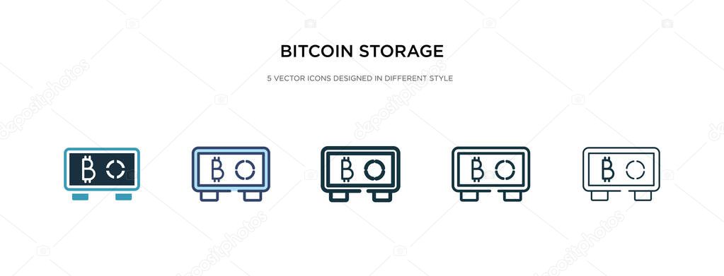 bitcoin storage icon in different style vector illustration. two