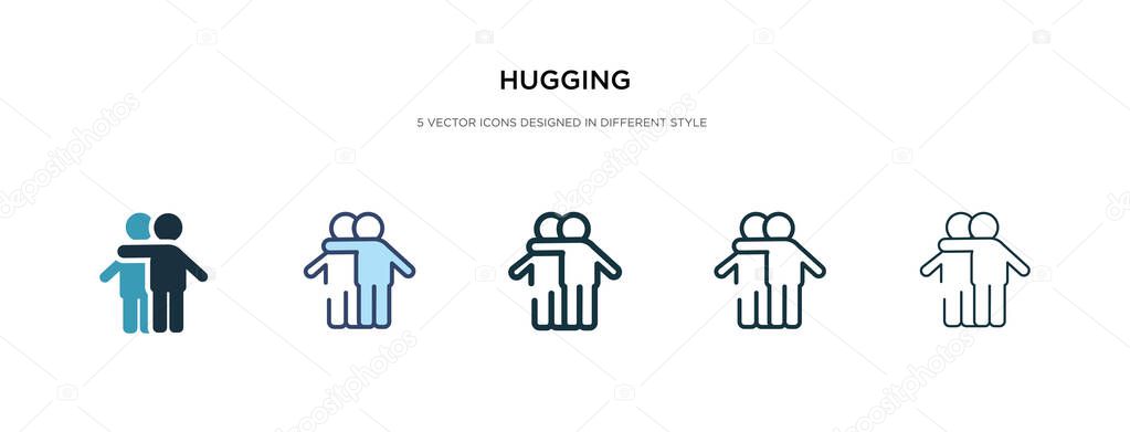 Hugging icon in different style vector illustration. two colored and black hugging vector icons designed in filled, outline, line and stroke style can be used for web, mobile, ui