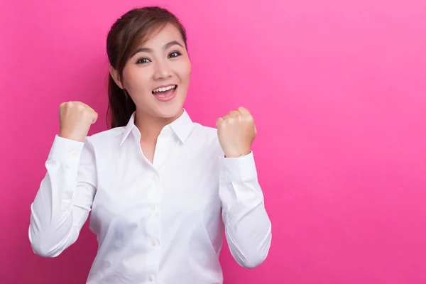 Framgång kvinna lycklig att vara en vinnare — Stockfoto