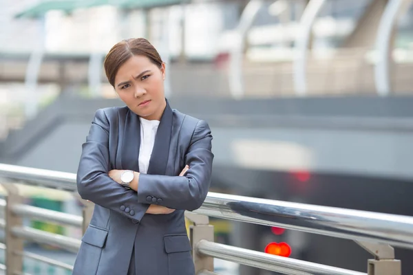 Businesswoman feel angry from work