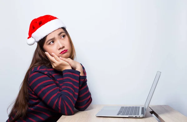 Sad woman at work in holiday