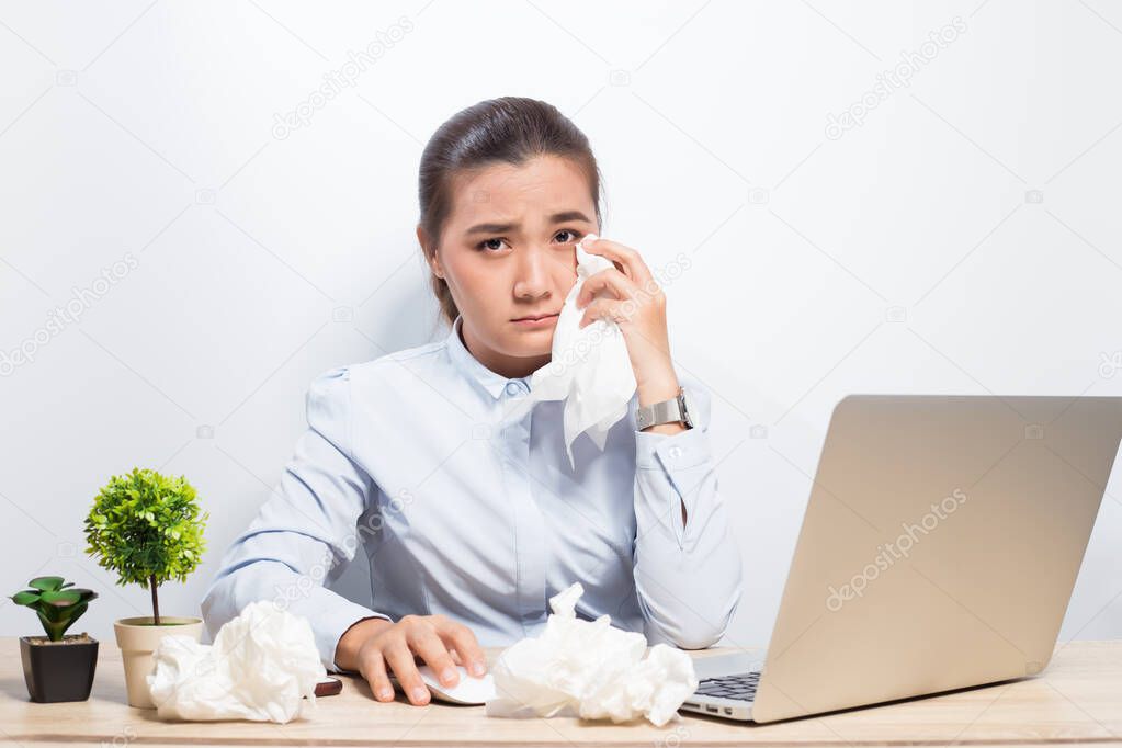 Woman so sad when she look at laptop
