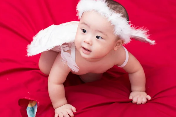 Cupido do bebê no fundo vermelho — Fotografia de Stock