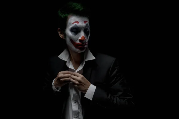 Cadılar Bayramı Için Makyaj Joker Makyajlı Bir Adamın Resmi — Stok fotoğraf