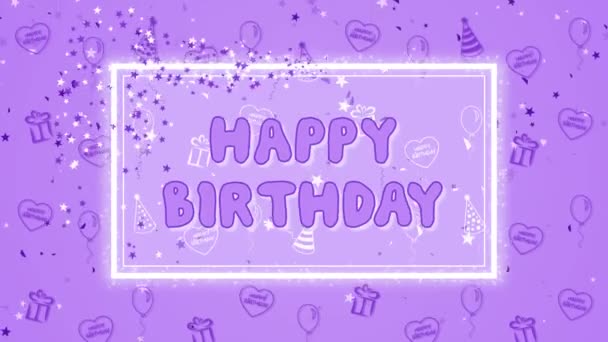 Abstract achtergrond Happy Birthday met ballonnen, feestmutsen en harten — Stockvideo