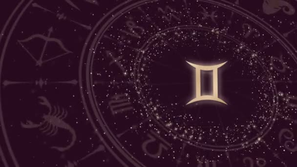 Знак Зодиака Близнецы и колесо гороскопа — стоковое видео