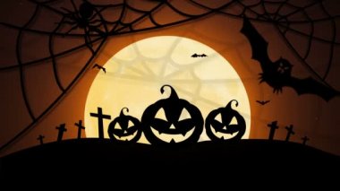 Mutlu Halloween pumpkins, moon, yarasalar ve örümcek ile