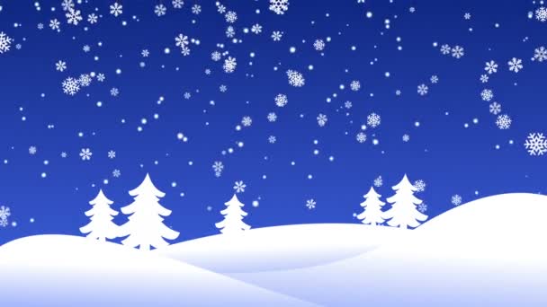 Zimní pozadí s vánoční stromečky a vločky — Stock video