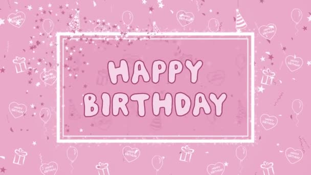 Abstract background Happy Birthday with balloons, party hats and hearts — Stock Video