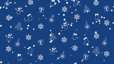 Noel arka plan deseni Noel ağaçları, kardan adam, kar taneleri ve Noel topları ile