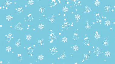 Noel arka plan deseni Noel ağaçları, kardan adam, kar taneleri ve Noel topları ile