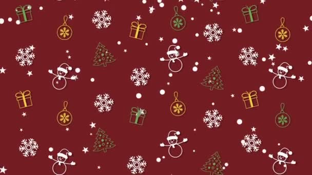 Vánoční pozadí vzorek s vánoční stromky, sněhuláci, vločky a vánoční koule
