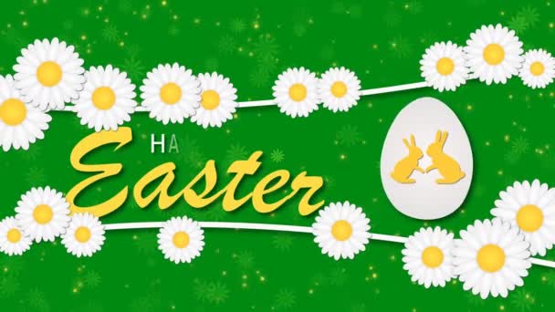 Frohe Ostern mit Ei und Kamille auf grünem Hintergrund — Stockvideo