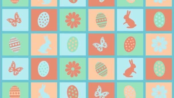 Background Happy Easter with eggs, flowers and butterflies — Stock Video