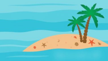 Yaz satışı, ada ve palmiye ağaçları ile yüzde elli indirim