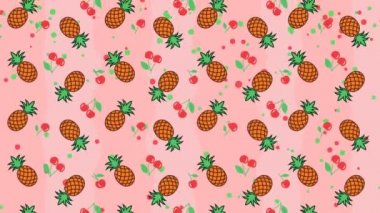 Ananas ve kiraz ile yaz pembe arka plan