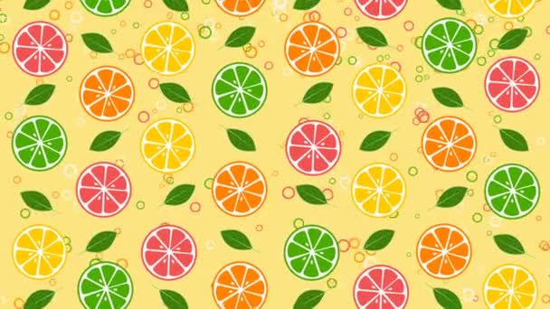 Yellow background with lemons and leaves — Stock Video