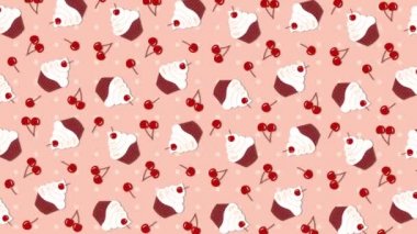 Pembe arka planda cupcakes ve kiraz