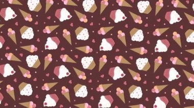Kalpler ile kahverengi arka planda cupcakes ve dondurma