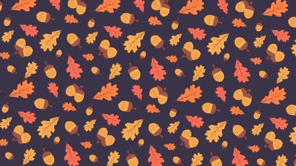 Eikels en eikenbladeren, herfst achtergrond — Stockvideo