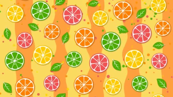 Lemons and leaves yellow background — Stock Video