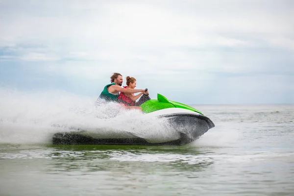 Young People Having Fun Driving High Speed Water Scooter Man — Stock Photo, Image