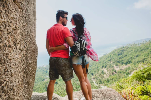 Jong Gelukkig Hippe Paar Liefde Reizen Rond Wereld Sightseeing Tropische — Stockfoto