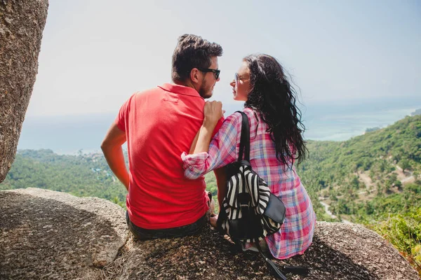 Jong Gelukkig Hippe Paar Liefde Reizen Rond Wereld Sightseeing Tropische — Stockfoto