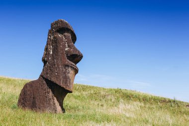 Paskalya Adası 'ndaki Rano Raraku Volkanı' ndaki Moai heykelleri, Rapa Nui Ulusal Parkı, Şili