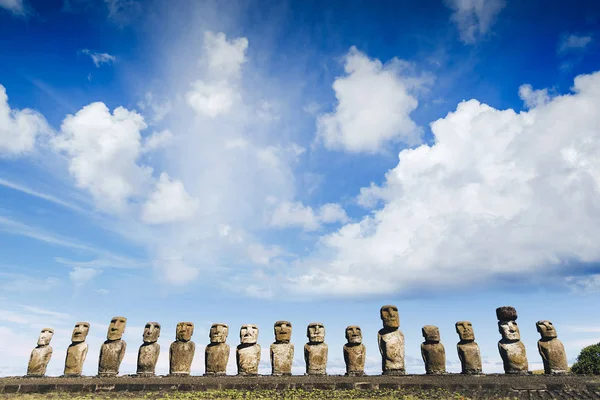 Estatuas Moais Ahu Tongariki Ahu Más Grande Isla Pascua Chile — Foto de Stock