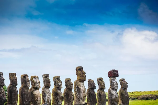 Moais Statuen Auf Ahu Tongariki Die Größte Auf Der Osterinsel — Stockfoto