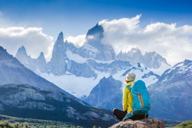 Adventure traveler fall in love with Fitz Roy, Patagonia, El Chalten - Argentina clipart