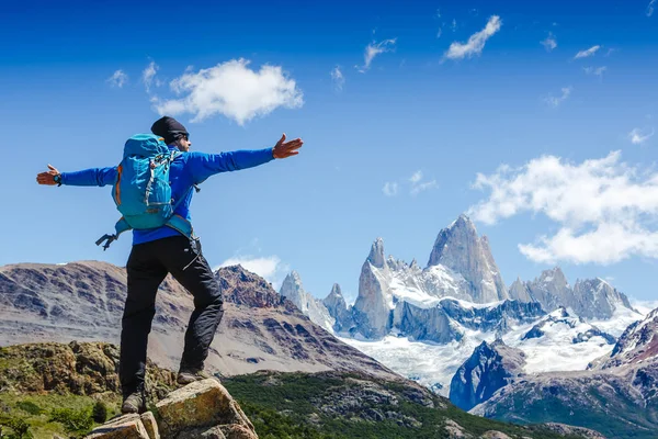 Randonneurs Actifs Profitant Vue Regardant Paysage Montagneux Patagonie Fitz Roy — Photo