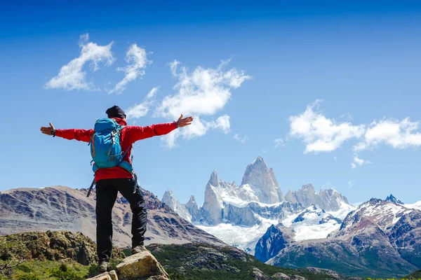 Randonneurs Actifs Profitant Vue Regardant Paysage Montagneux Patagonie Fitz Roy — Photo