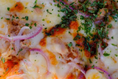 Macro shot pepperoni pizza.