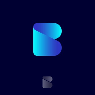 B monogram logosu. Origami logosunu görmeniz gerekir. Blue ribbon mektup karanlık bir arka plan üzerinde. Monokrom seçeneğini.