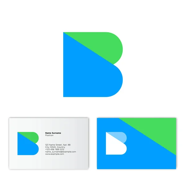 Logo Tarjeta Visita Monograma Plano Elementos Transparentes Verdes Azules Logotipo — Vector de stock