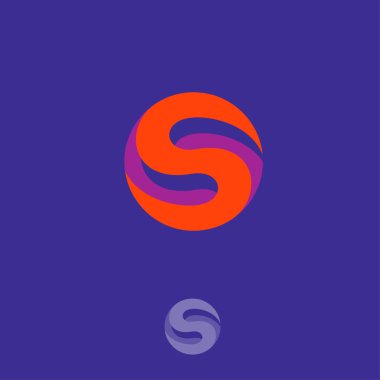 S logosunu görmeniz gerekir. S monogram. S soyut birim harfi. Turuncu mektubu menekşe daire üzerinde. Tek renkli tasarım.
