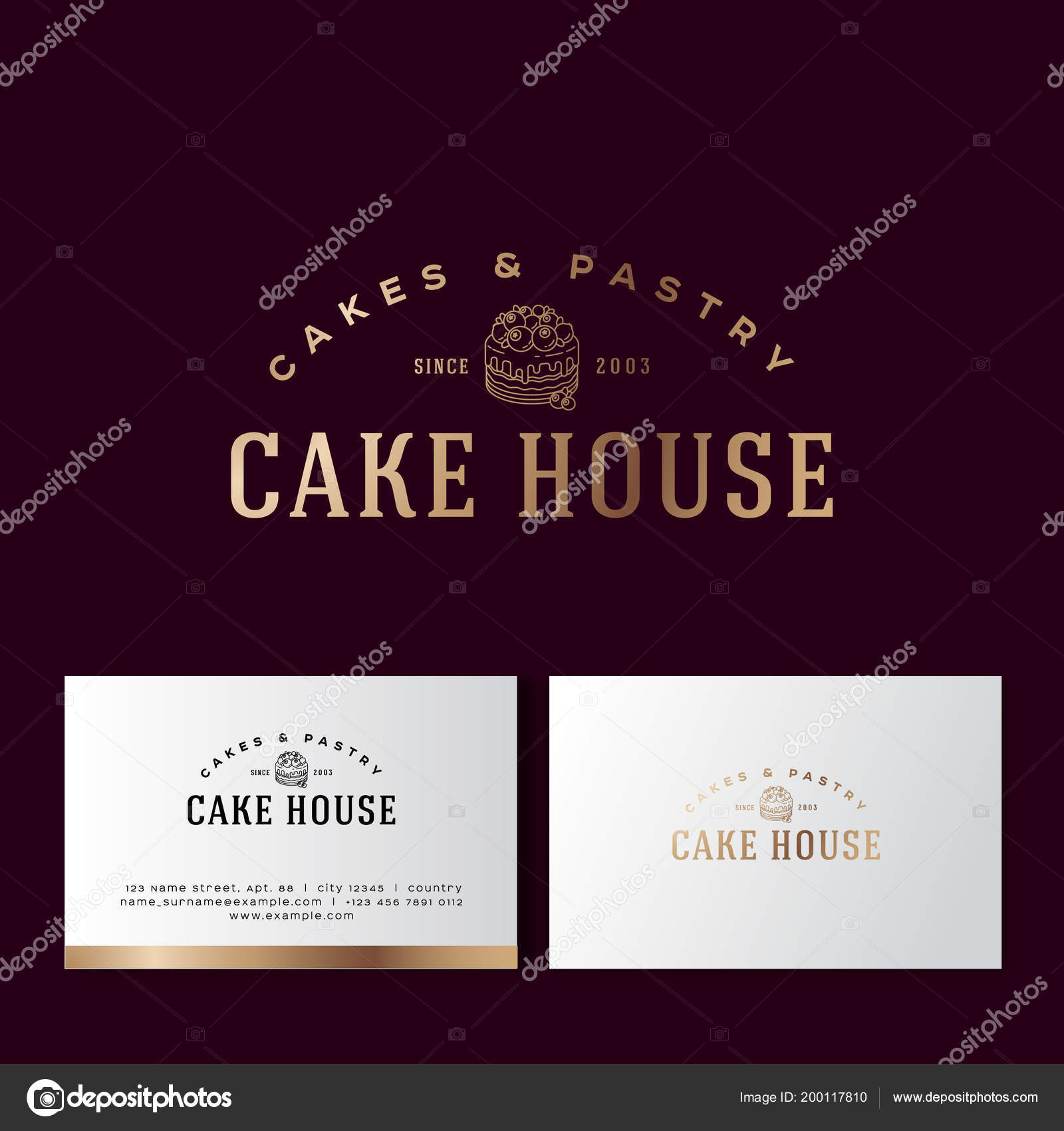 Cake House Gold Logo Cakes Pastry Emblem Bakery Cafe Logo Stock
